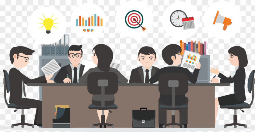 Vector People At The Meeting Management Microsoft PowerPoint Template Business Ppt PNG