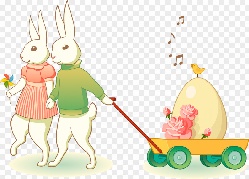 Cartoon Rabbits To Pull Carts Easter Bunny European Rabbit Euclidean Vector Illustration PNG