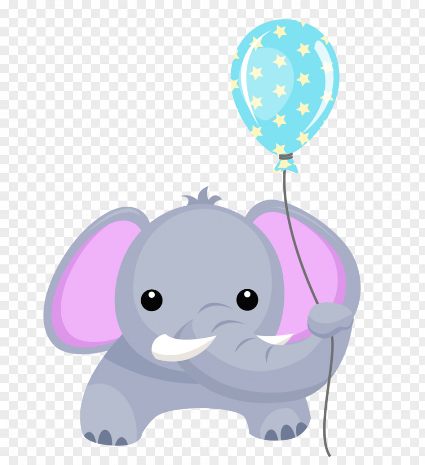 Cute Elephant Balloon Birthday Greeting & Note Cards Clip Art PNG