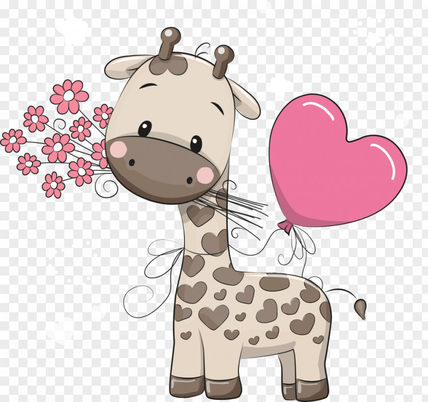 Giraffe And Heart-shaped Vector Cartoon Cuteness Illustration PNG