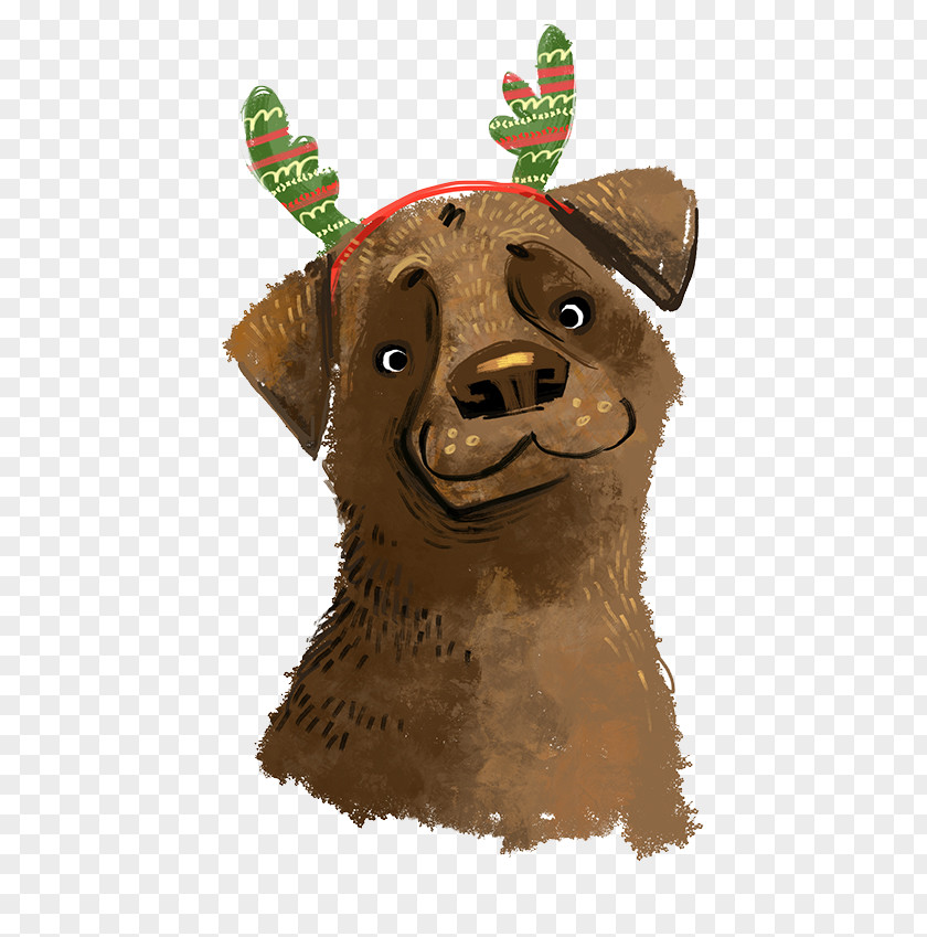 Hand-painted Christmas Antlers Puppy Dog Chien Pourri Drawing Illustration PNG