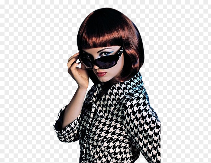 çim Woman Ping Black Hair Sunglasses PNG