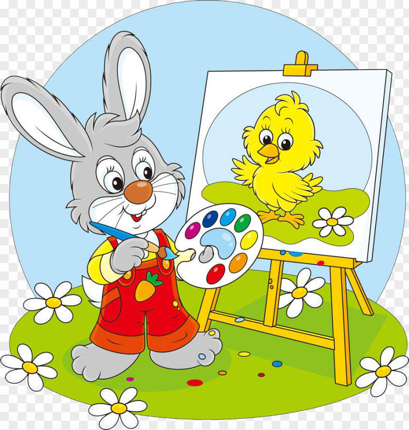 Little Rabbit Painter Cartoon Painting Royalty-free Illustration PNG