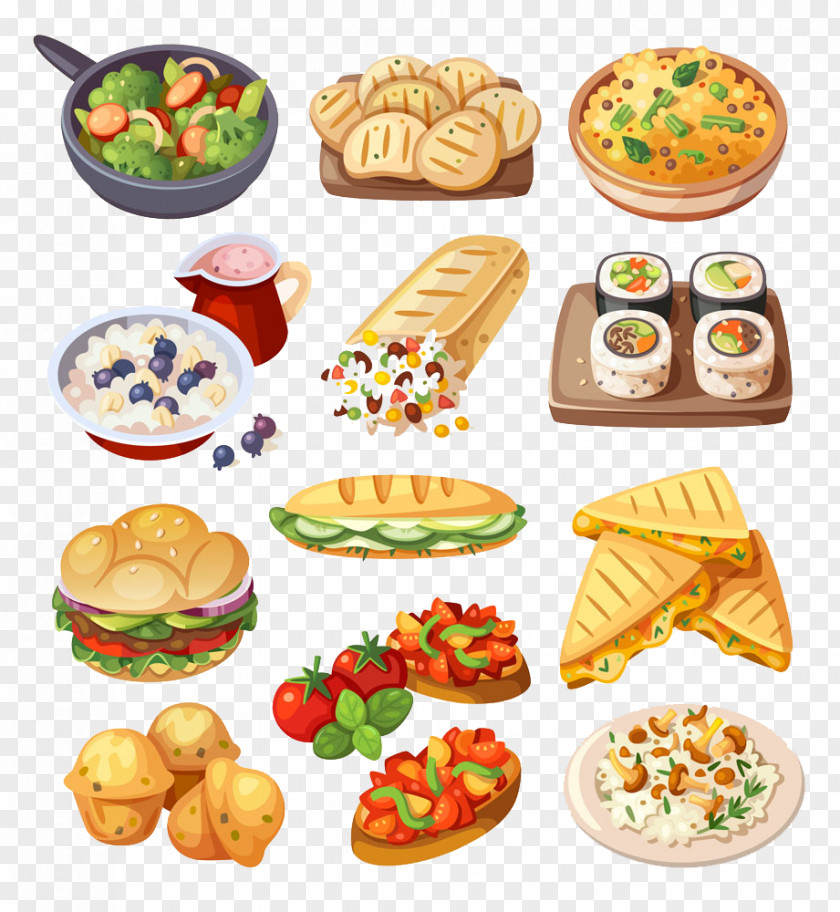 Vegetable Salad And Bread Image Fast Food Hamburger Sushi Illustration PNG