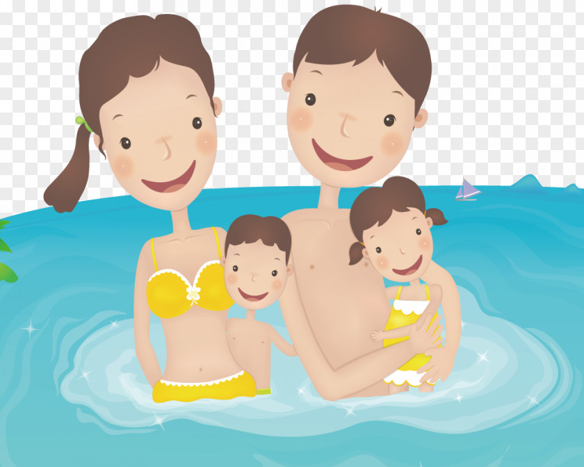 A Swimming Four Kinship Parent Illustration PNG