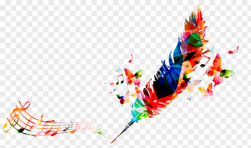 Feather Watercolor Musical Note Drawing PNG