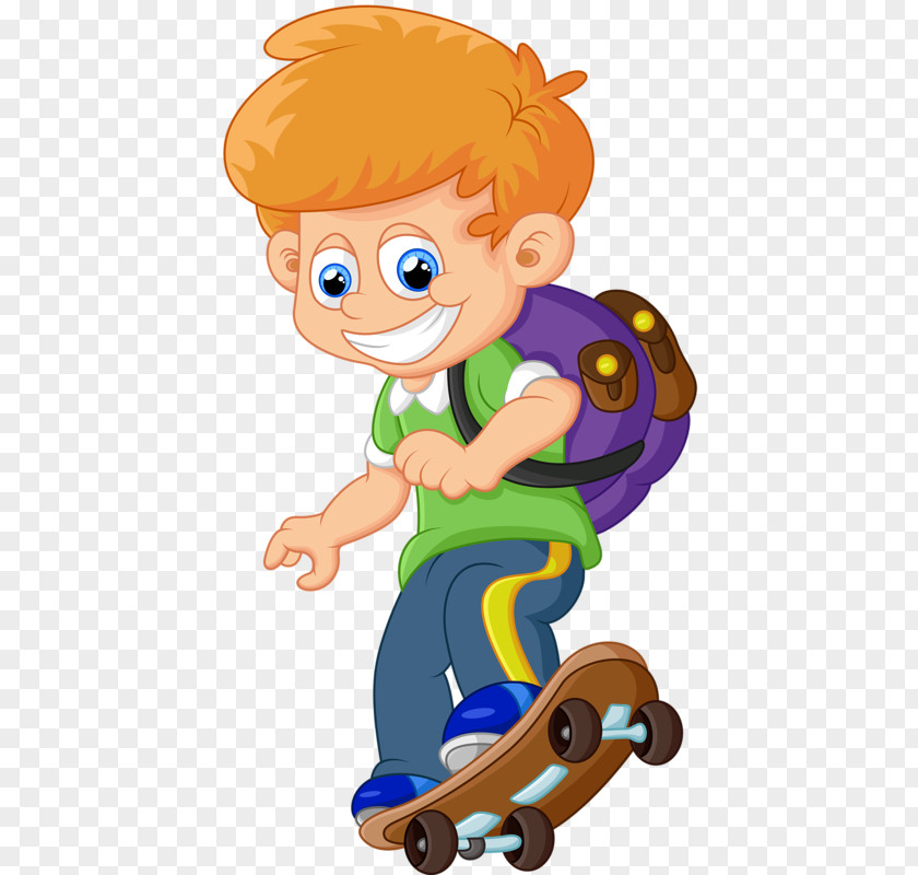 Backpack Blond Boy Child Cartoon Skateboard Illustration PNG