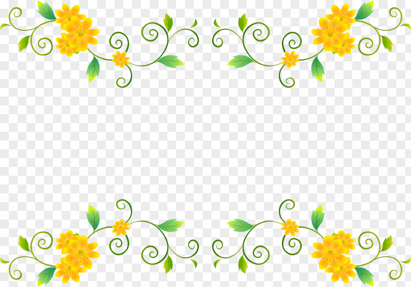 Yellow Flower Frame Vine Foliage PNG
