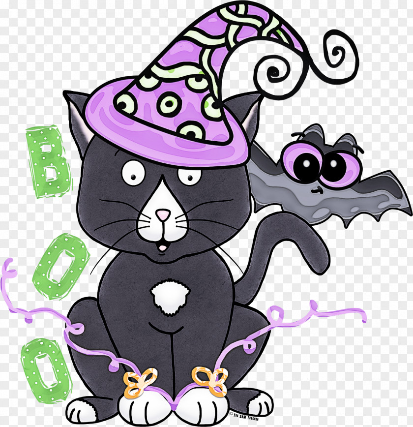 Purple Violet Cartoon Black Cat Witch Hat PNG