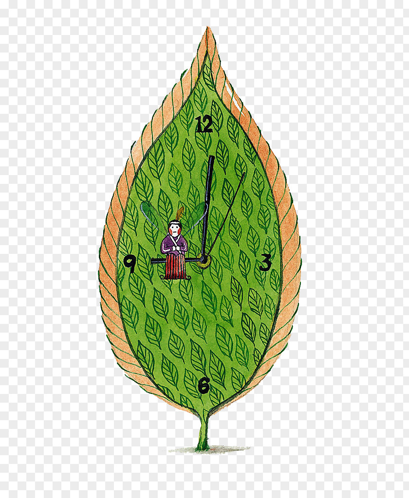 Green Leaf Clock Love Illustration PNG