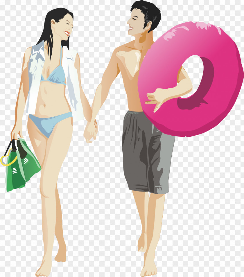 Couple Swimming Beach PNG