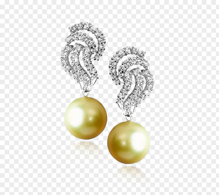 Sea Pearl Earring Gemstone Diamond Gold PNG