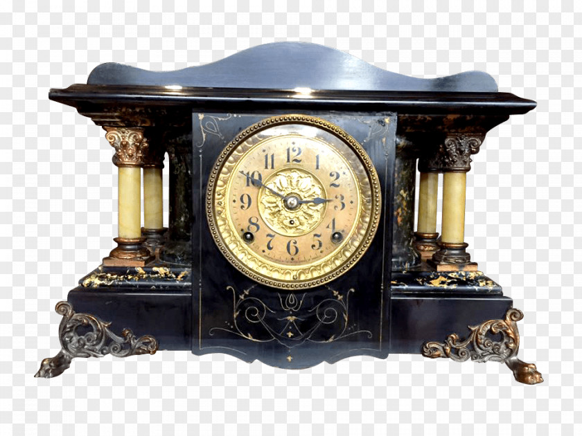 Clock Mantel Antique Fireplace Garniture PNG