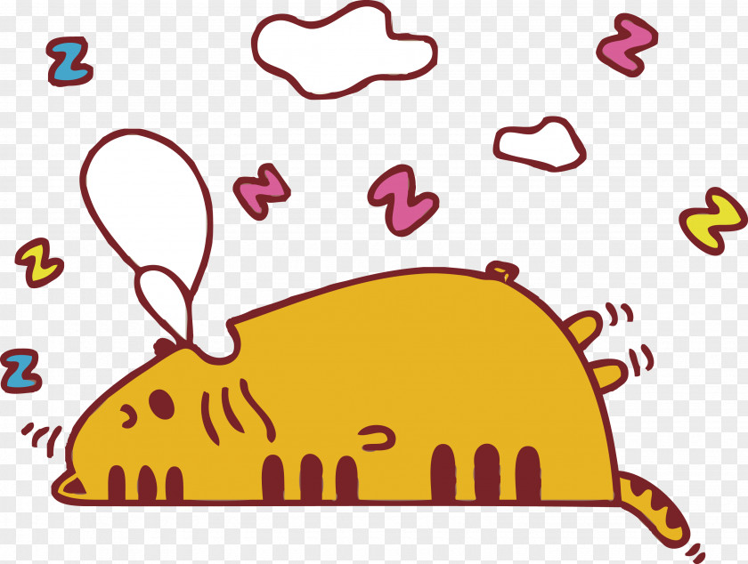 Cartoon Cute Lazy Cat Sleeping Rhubarb Wall Sticker Clip Art PNG
