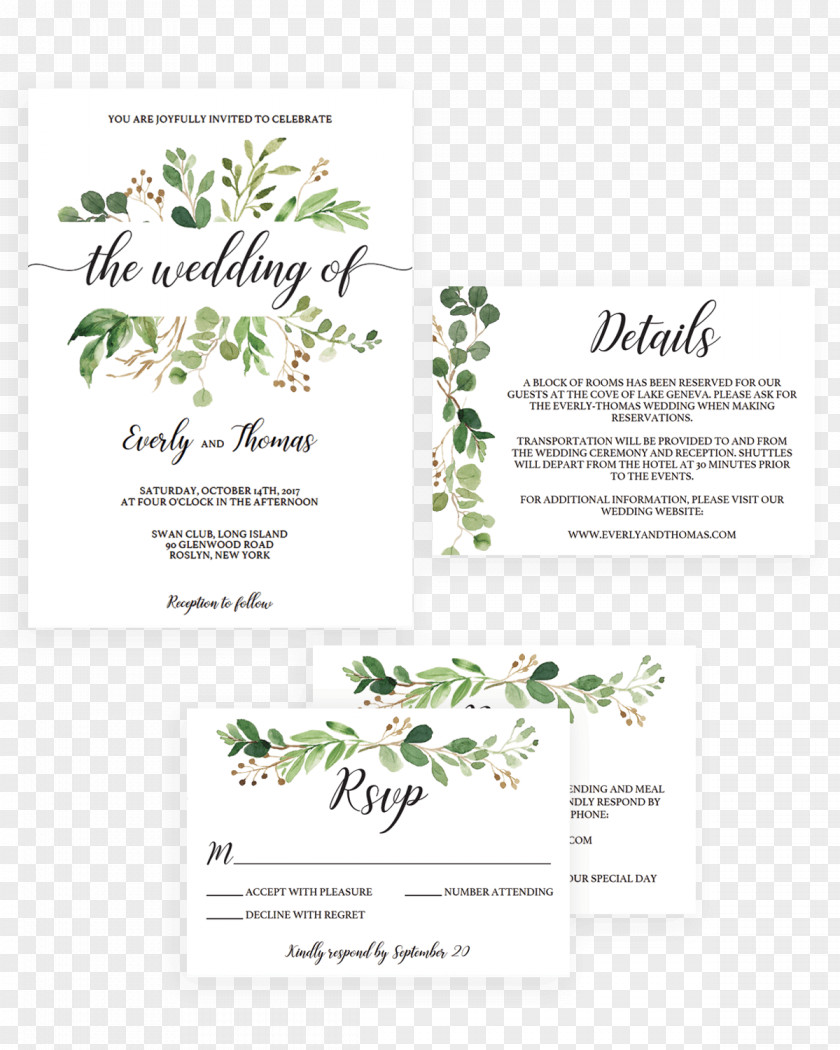 Watercolor Plant Wedding Invitation Green Painting Convite PNG