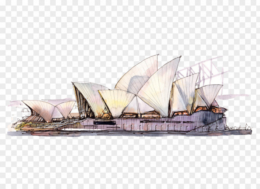 Sydney Opera House City Of Watercolor Painting Poster Sketch PNG