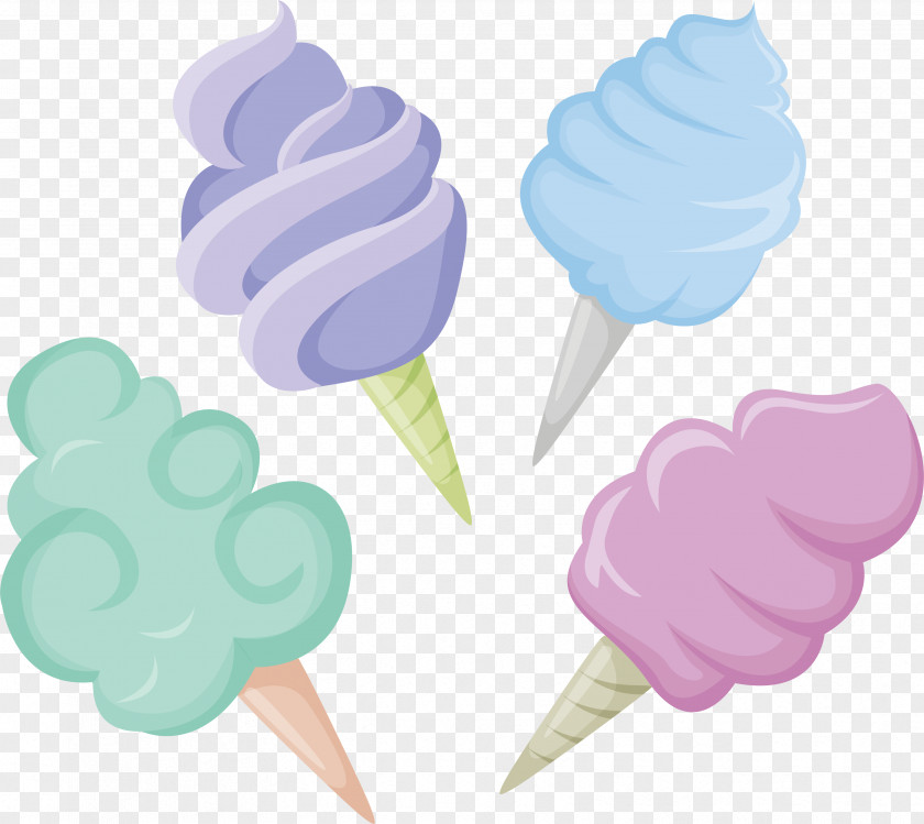Four Colored Cotton Candy Ice Cream Sugar Sweetness PNG