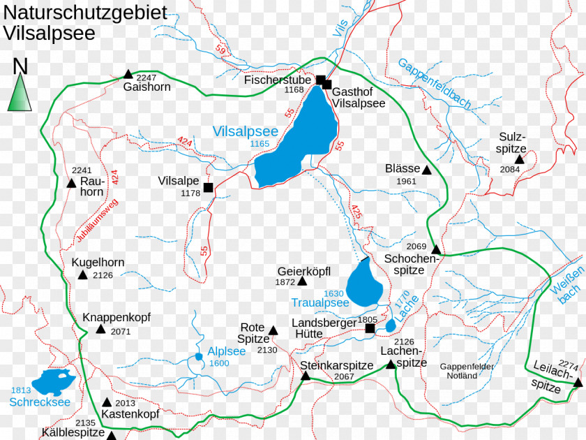 Kompass Vilsalpsee Nature Reserve Tannheim Mountains Tannheimer Tal Map PNG