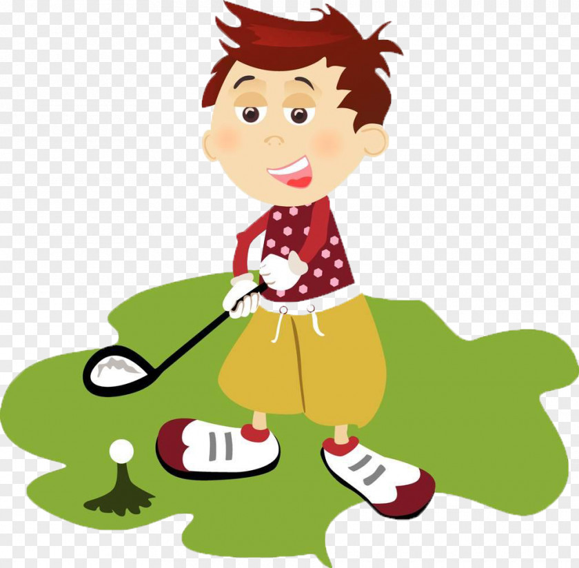 Playing Golf Little Boy Cartoon Illustration PNG