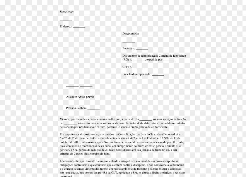 Cartas Document Aviso Prévio Letter Empregado Dismissal PNG
