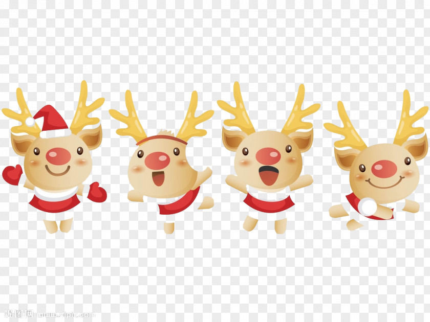 Lovely Deer Reindeer Santa Claus Christmas Cartoon PNG