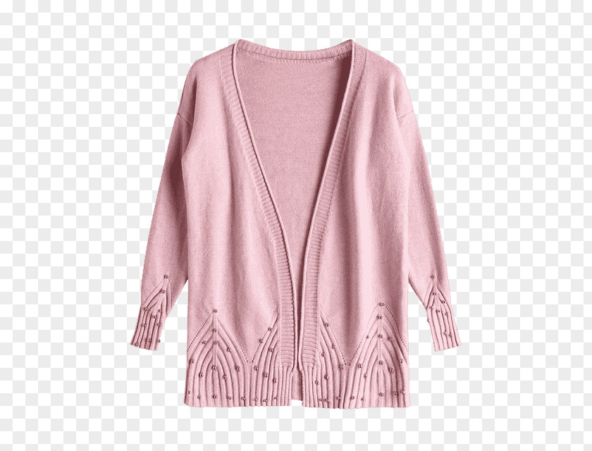 Cardigan Pink M Neck Sleeve Wool PNG