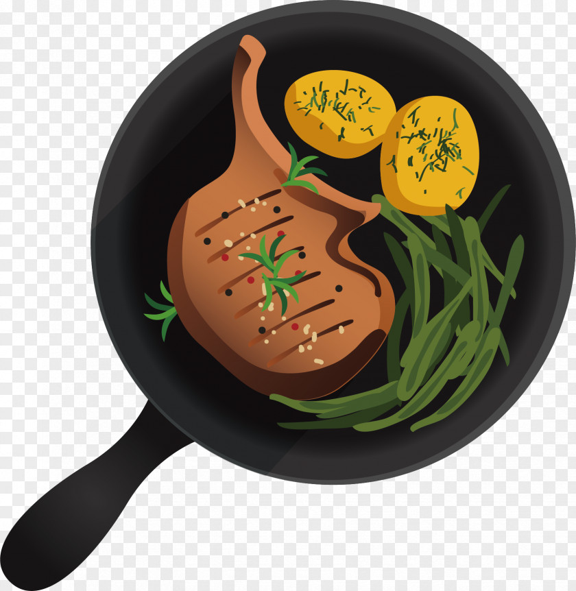 Chicken Rice With Vector Chart Beefsteak Frying Pan Flat Design Cartoon PNG