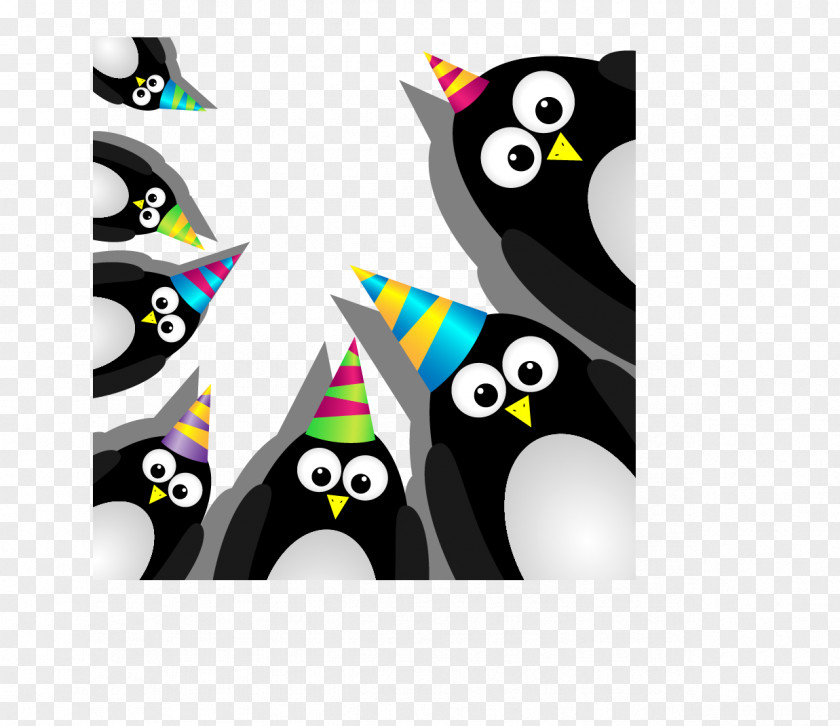 Vector Painted Birthday Penguin Cartoon Illustration PNG