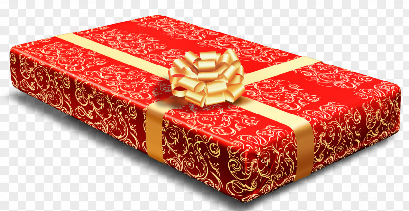 Red Gift Box With Gold Bow Clipart Christmas PNG