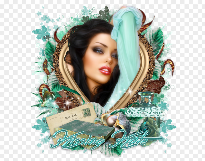 Forbidden Frame Teal Turquoise Long Hair Brown PNG