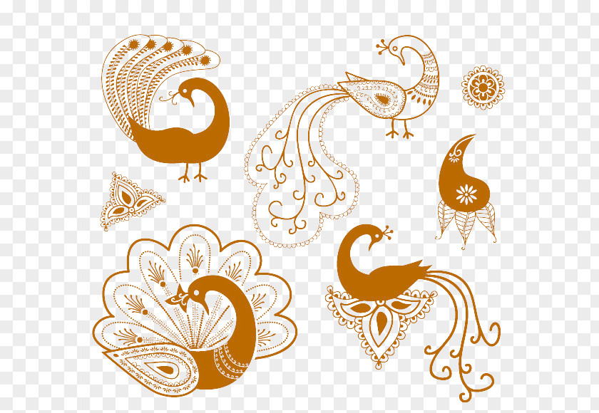 Simple Graphics Yellow Peacock Mehndi Henna Tattoo Symbol PNG
