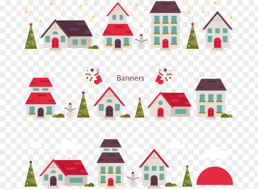 Three Christmas Banners Town Banner Vecteur PNG