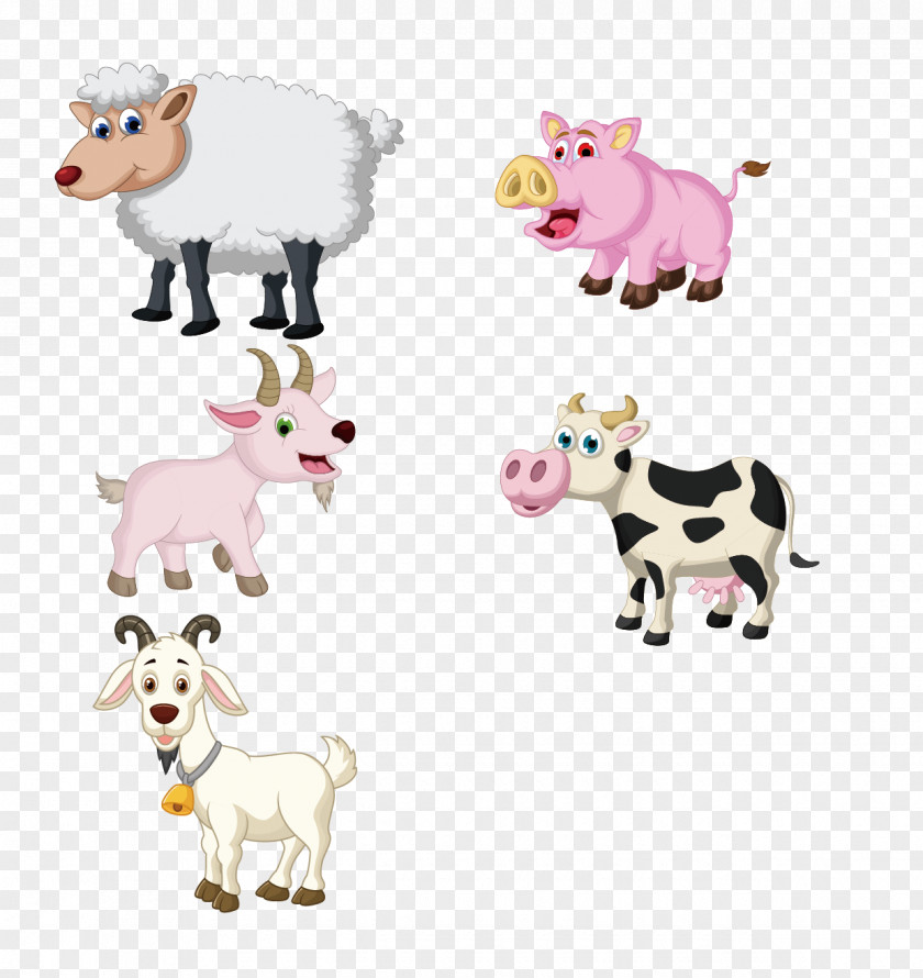 Yangniu Cartoon Pig Vector Material Sheep Domestic Cattle Drawing PNG