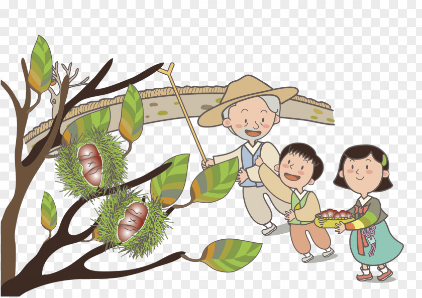 The Old And Children Wall Illustration PNG