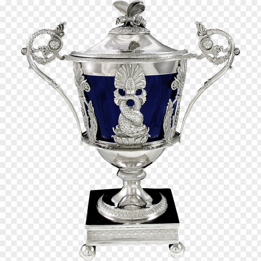 Vase Silver Urn Cobalt Blue Trophy PNG