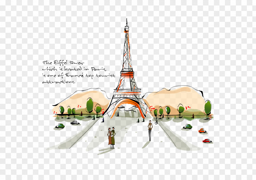 Free Matting Painted Building Eiffel Tower Landscape Painting Art PNG