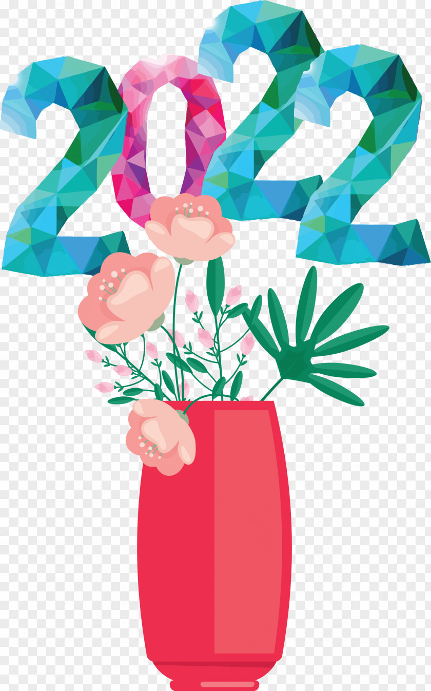 Happy New Year 2022 Text Flower Sign PNG