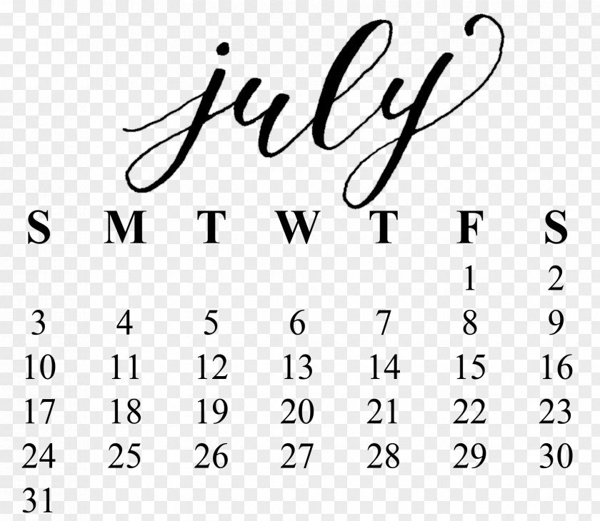 JULY 2018 Calendar 東名印刷（株） Information Week PNG