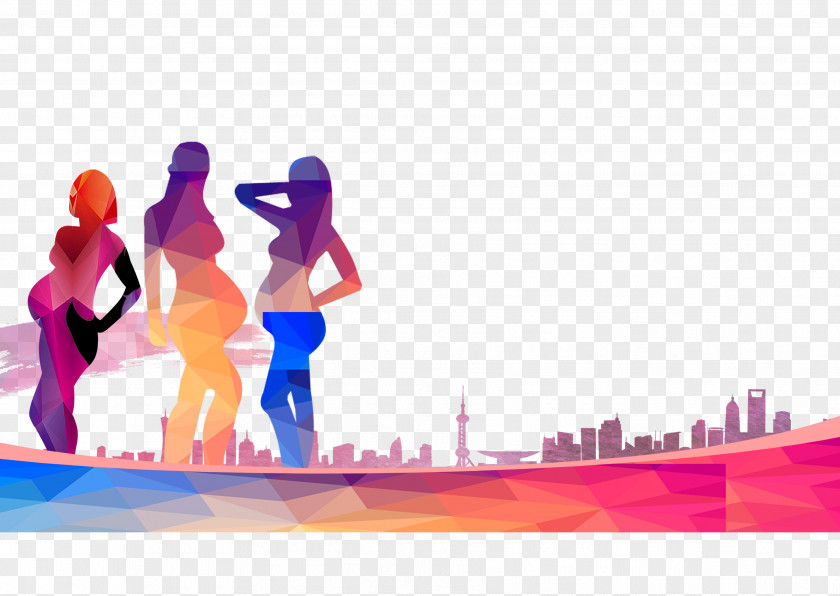 Colorful Silhouettes Of Pregnant Women Pregnancy Silhouette Drawing PNG