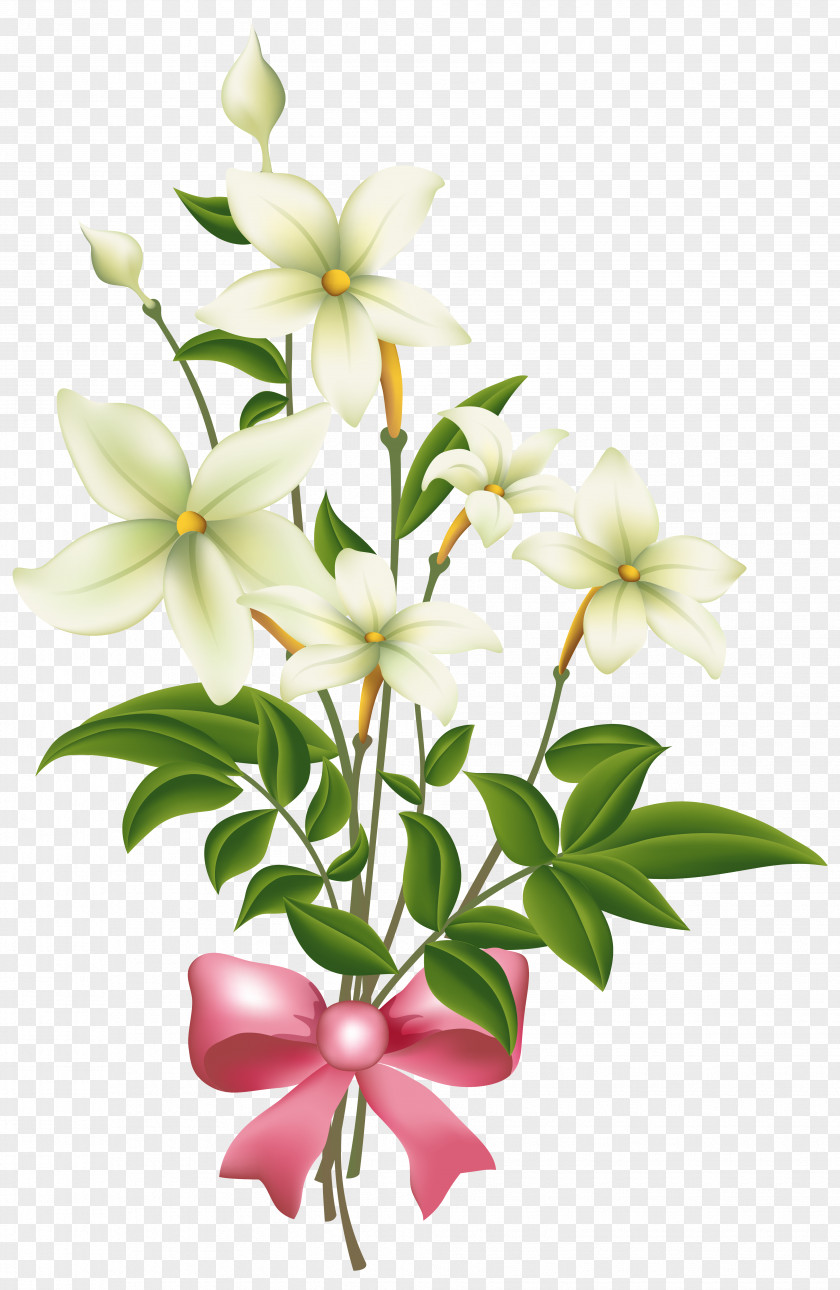 White Flowers With Pink Bow Clipart Image Flower Bouquet Clip Art PNG