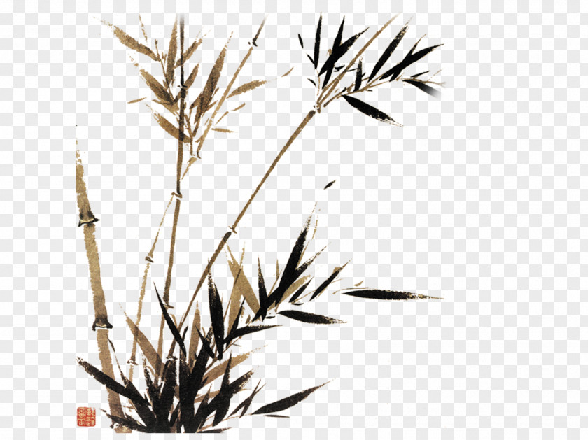 Bamboo Chinoiserie Ink Wash Painting PNG
