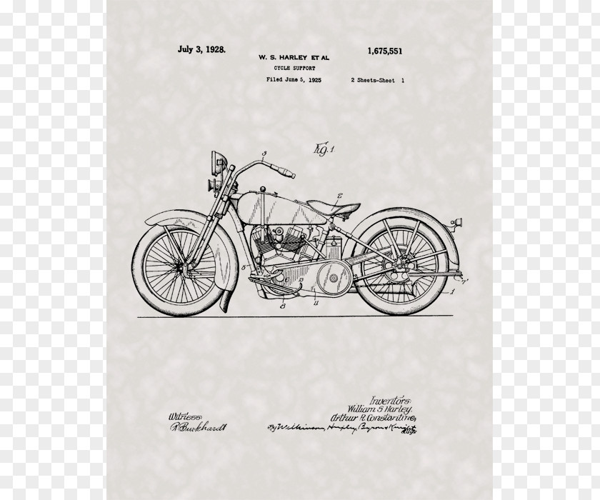 Motorcycle Harley-Davidson Patent Drawing Art PNG