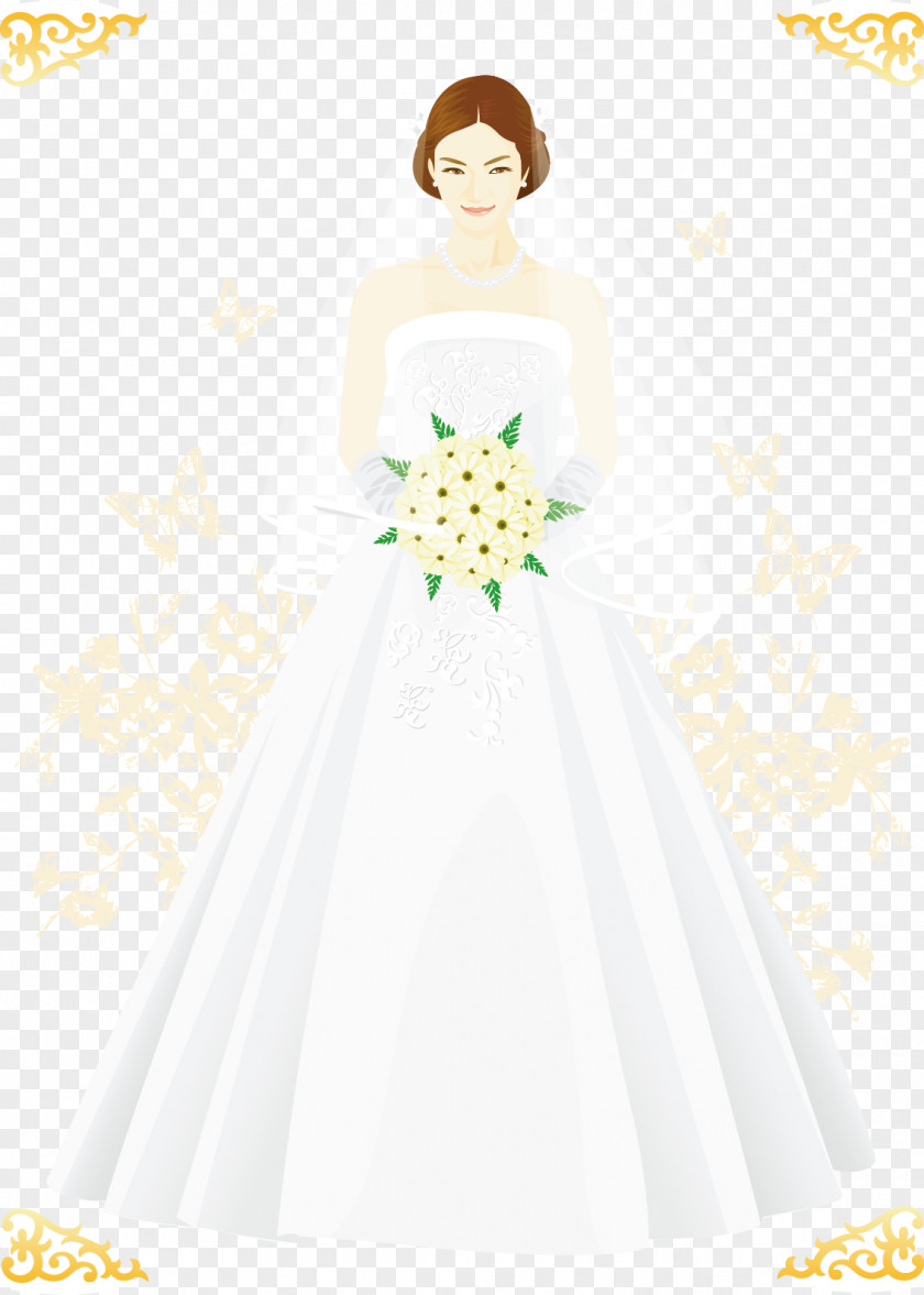 The Bride Holding A Bouquet Of Flowers Vector Wedding Flower PNG