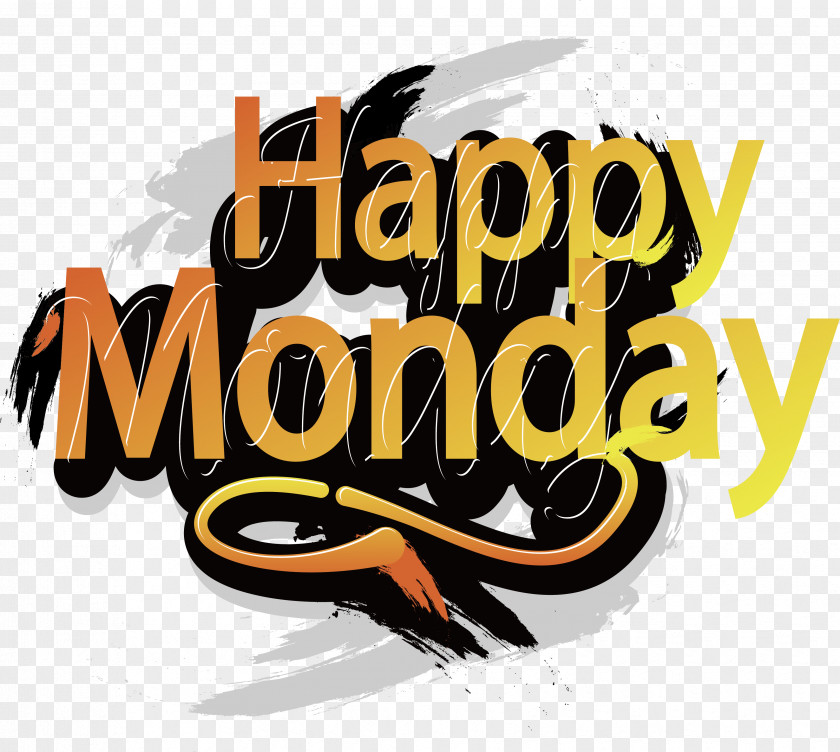 Happy Monday With Ink Brush Illustration PNG