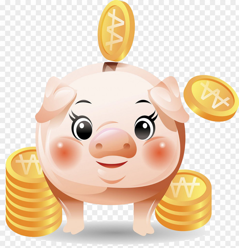 Cartoon Piggy Bank Saving PNG