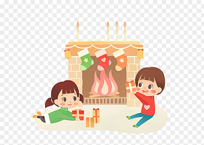 Hand Drawn Children Receive Christmas Gifts Gift Child PNG
