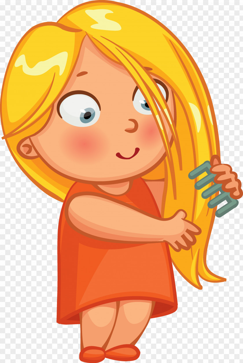 Comb Hairbrush PNG , Combing their hair little girl clipart PNG