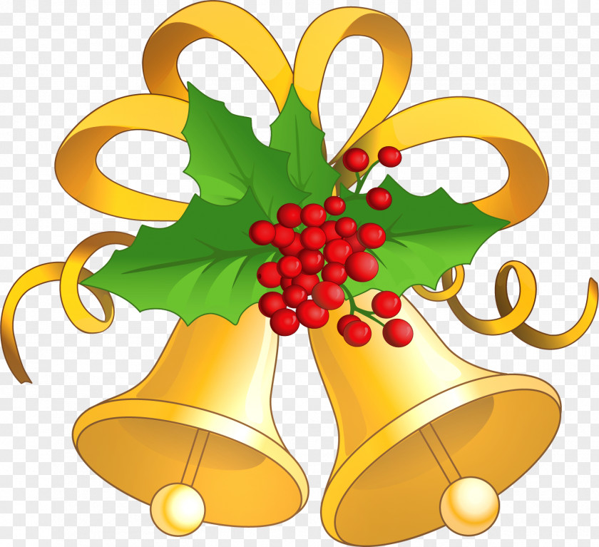 Transparent Christmas Gold Bells With Mistletoe Clipart Jingle Bell Clip Art PNG