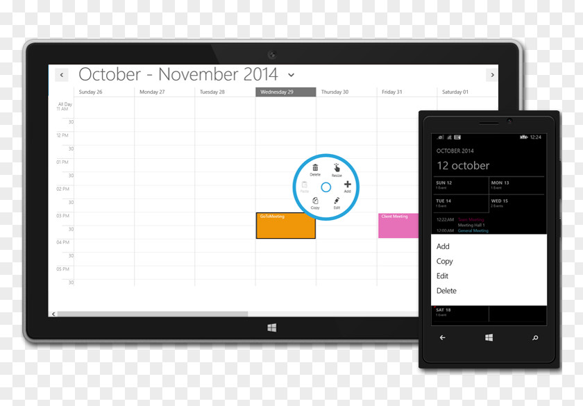 Context Menu User Interface Week Month Calendar Universal Windows Platform PNG