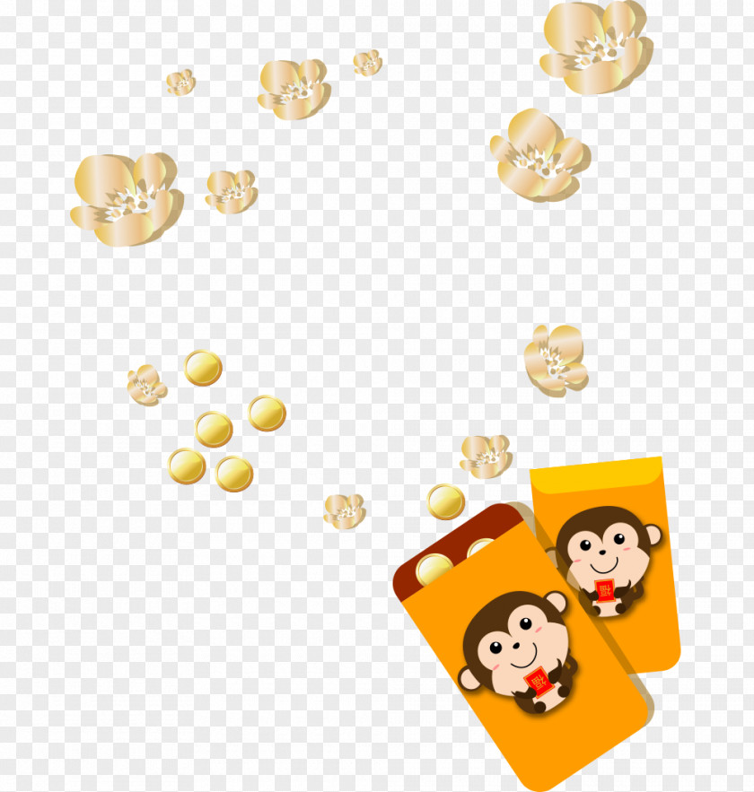 Vector Orange Cartoon Monkey Card Euclidean Fu PNG